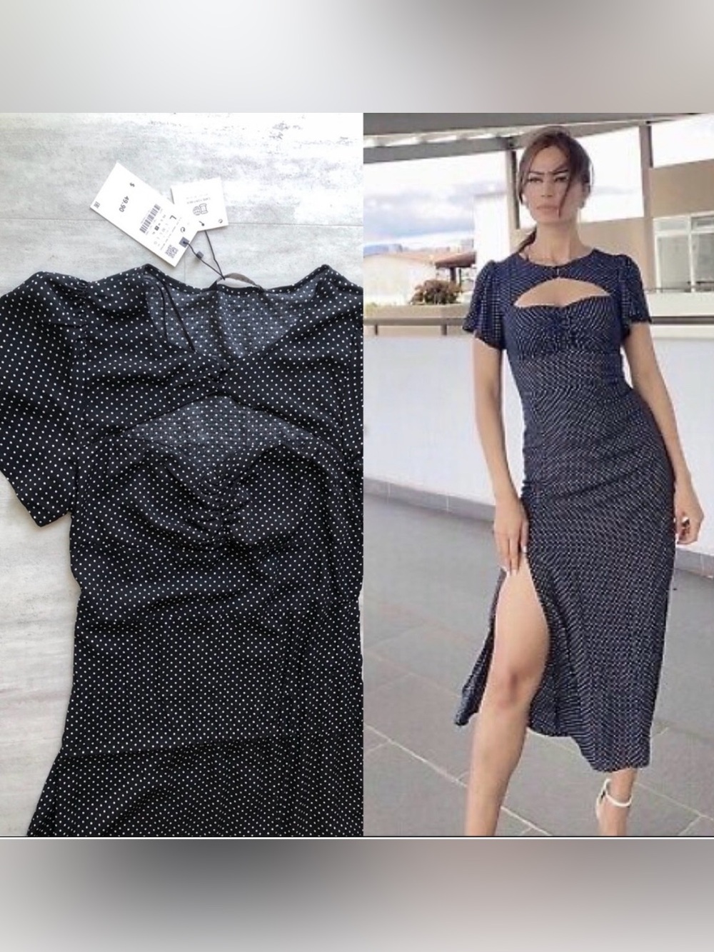 NWT- Zara Cut Out MIDI Polka Dot Dress